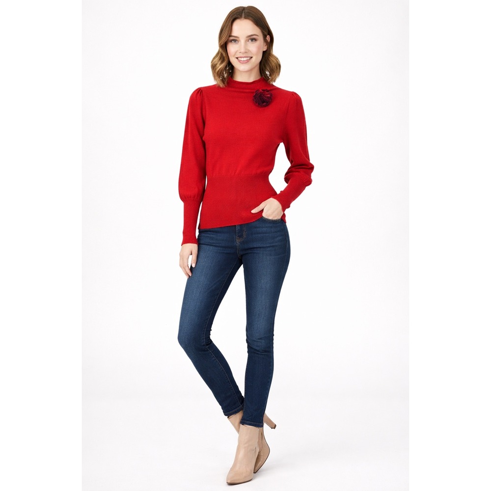 Anthropologie Moth Rosette Mock Neck Sweater Size S Red Wool Cashmere Blend - Picture 16 of 16